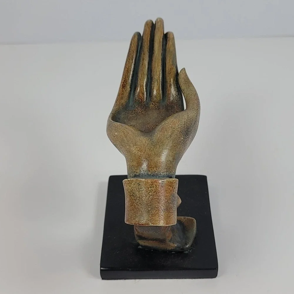 Bronze Tone Hand Sculpture Candle Holder Vintage Style Decorative Art Statue